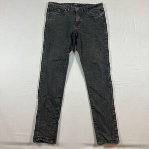 True Indigo Skinny Jeans Mens 32x32 Black Denim Cotton Stretch Zip Fly Dark Wash